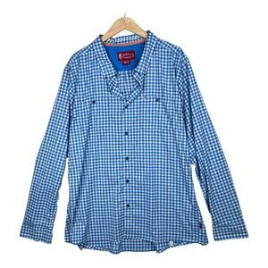 John M Browning blue gingham window pant long sleeve button shirt men's XXXL